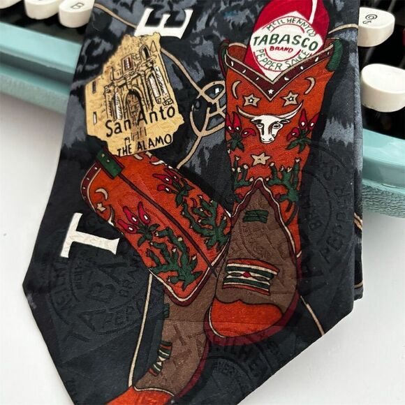 Texas Themed Tie with Tabasco Print - Picture 2 of 7